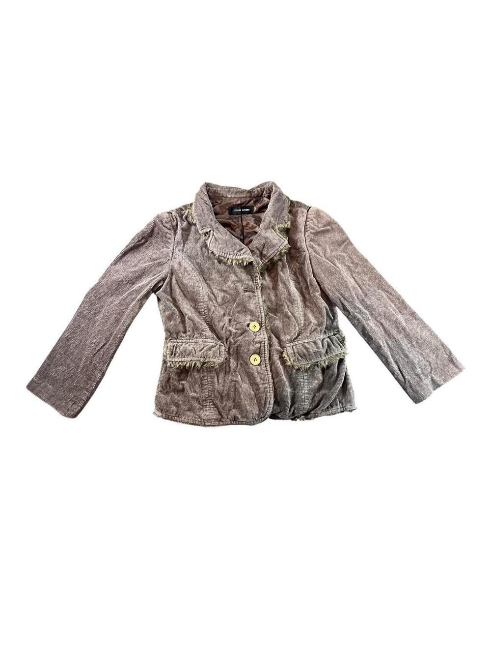 Three Rivers Distressed Brown Corduroy Fringe  Boho Blazer Jacket